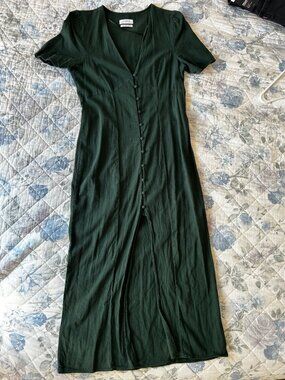 Zara Green Button Linen Maxi Dress